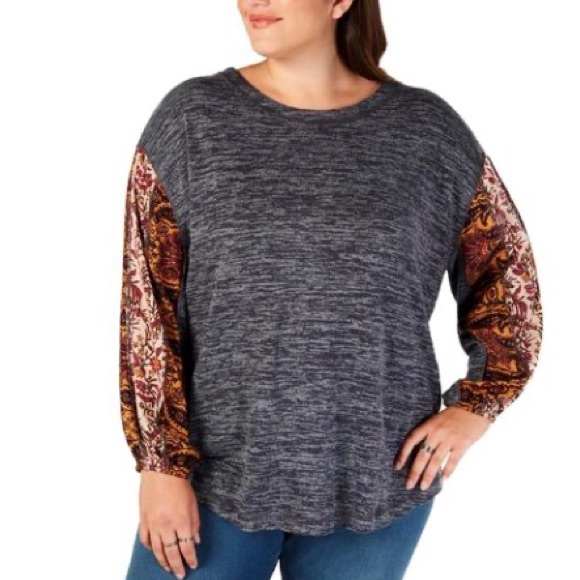 Style & Co. Tops - Style & Co Crewneck sheer sleeve Sweater